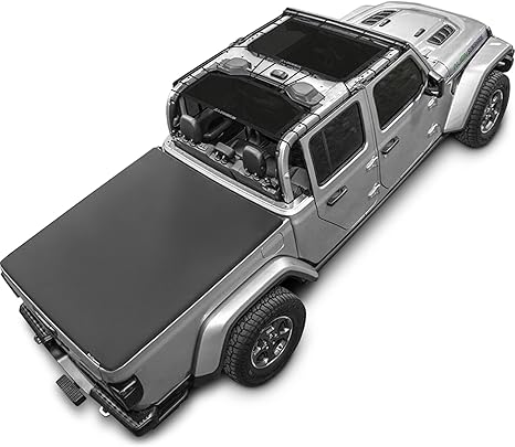 Alien Sunshade Jeep Gladiator Sun Shade Black (2018-2023) Jeep Gladiator Accessories, Front & Rear Mesh Sunshade, 4 Door Top, Reduces Wind & Noise Universal Fit
