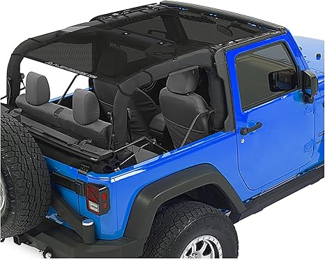 Alien Sunshade Jeep Wrangler JK Black (2007-2018) Full Length Mesh Sun Shade for JK 2 Door - Blocks UV, Jeep Gifts, Wind, Noise - Bikini Jkini Top Cover for Sport, Sport S, Sahara, Rubicon
