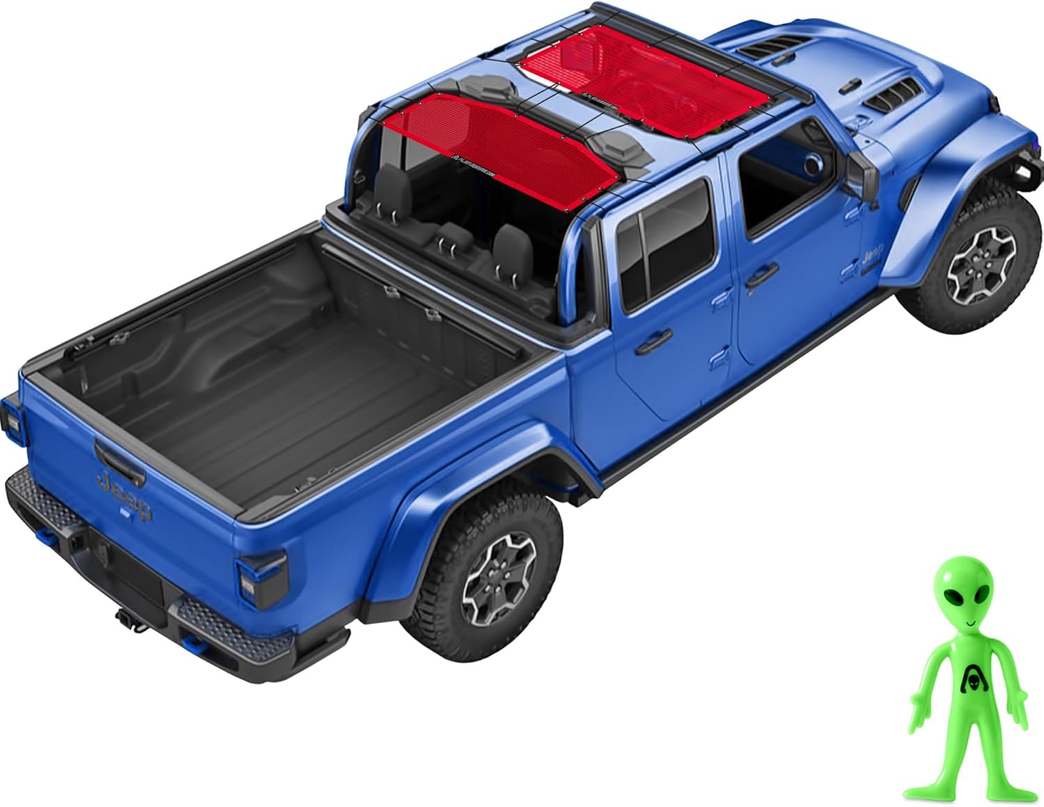 Alien Sunshade Jeep Gladiator Sun Shade Red (2018-2023) Jeep Gladiator Accessories, Front & Rear Mesh Sunshade, 4 Door Top, Reduces Wind & Noise Universal Fit
