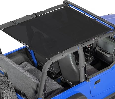 Alien Sunshade Jeep Wrangler TJ Sun Shade (1996-2006) & YJ (1987-1995) Jeep Wrangler Accessories, Full Length Mesh Sun Shade for TJ & YJ 2 Door, Blocks UV, Wind, Noise, Bikini Top Cover (Black)
