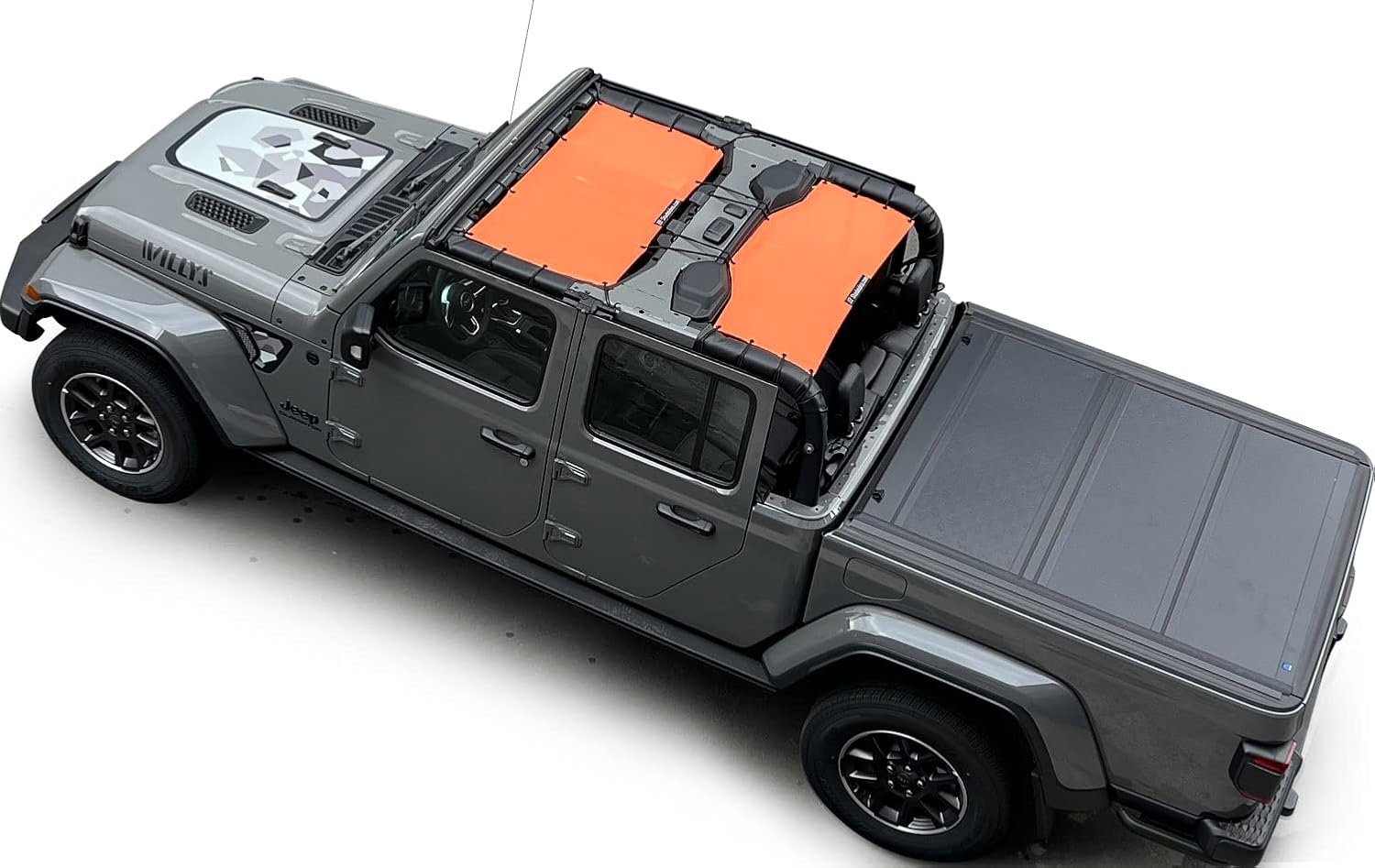 Shadeidea JT Sun Shade Top Sunshade Compatible with Jeep Gladiator Top Shade Mesh Screen Roof Cover (2018-2023)- Wind Noise UV Blocker with GrabBag Pouch -10 Year Warranty- Orange -Front+Rear (2 Pcs)
